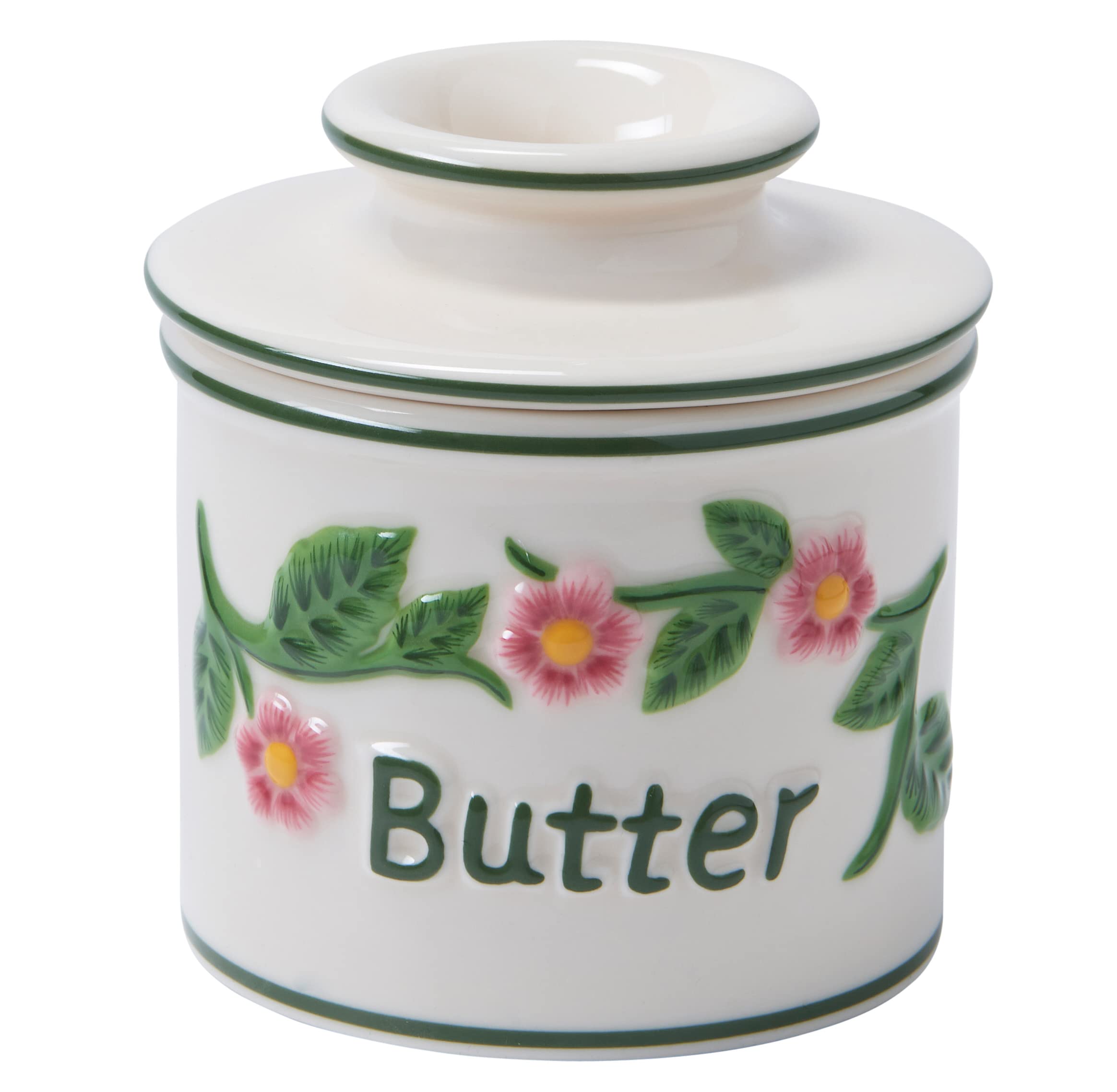 Butter Bell - The Original Butter Bell Crock by L Tremain, a Countertop French Ceramic Butter Dish Keeper for Spreadable Butter, Fleur de Lis Collection (Hand Painted Raised Floral)