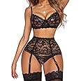 Avidlove Women Lingerie Set High Waisted Underwire Lingerie With Garter Belt Lace Babydoll