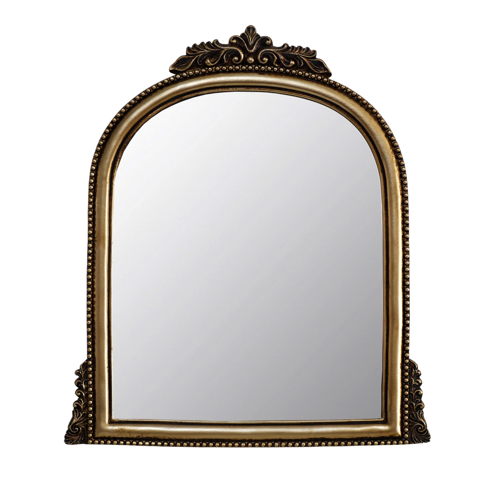 OIGUMR Vintage Gold Ornate Baroque Hanging Mirror - Small Arched Antique Makeup Mirror With Resin Frame, Size: 15.2X11.6 Inch