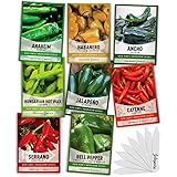 Pepper Seeds for Planting 8 Varieties Pack, Jalapeno, Habanero, Bell Pepper, Cayenne, Hungarian Hot Wax, Anaheim, Serrano, An