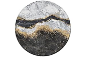 MEAUDIWES Ultra Soft Round Area Rugs Gold Black and White Marble for Bedroom Anti-Slip Nursery Rug Family Room Living Room Carpets Play Mat Easy to Clean