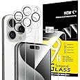 NEW'C 4 Pack, 2 Pack Screen Protector for iPhone 15 Pro [6.1 inch] + 2 Pack Camera Lens Protector, Sensor Protection,Case Friendly Tempered Glass Film