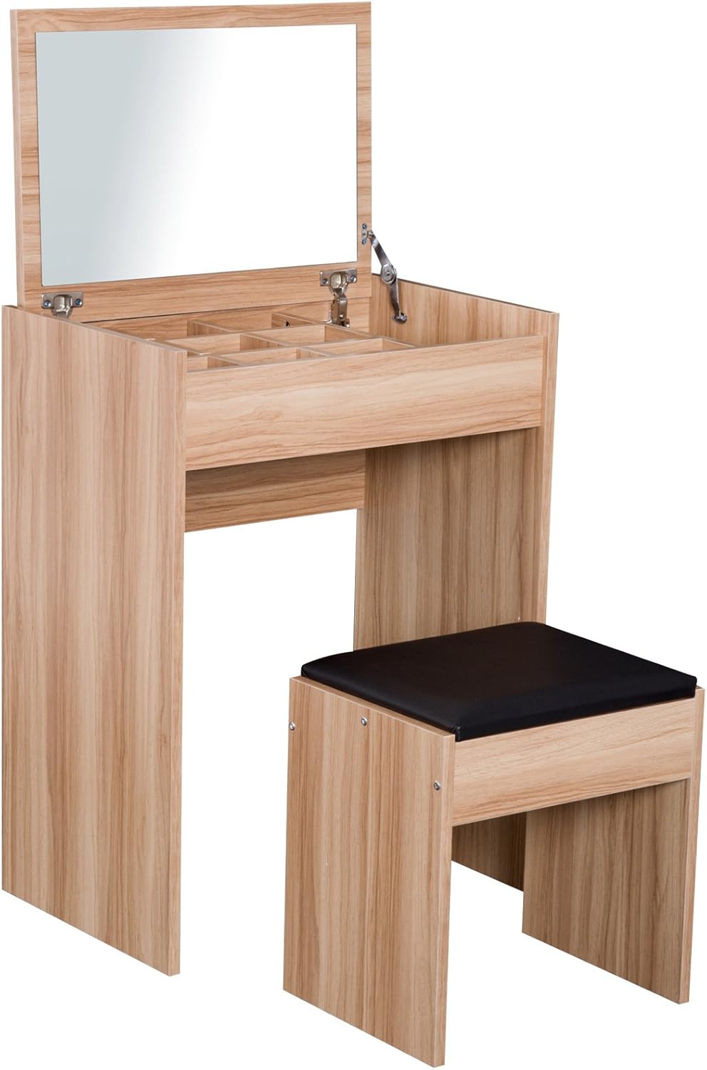 HOMCOM Dressing Table with Mirror and Stool, Vanity Makeup Table with Flip Up Mirror