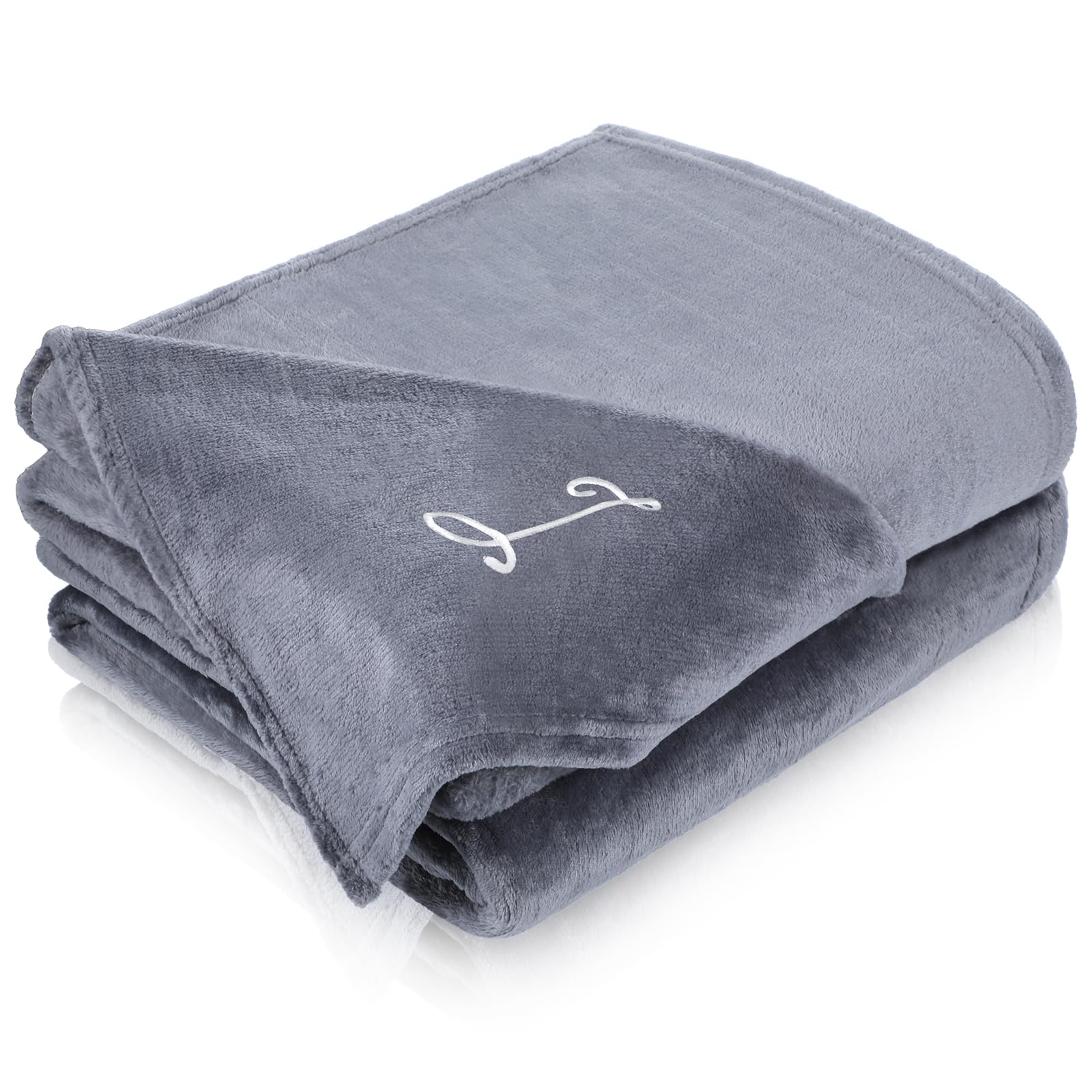 Photo 1 of Preboun 60 x 80 Inches Personalized Blankets for Adults with Embroidered Letter Custom Monogrammed Fleece Blanket Soft and Cozy Personalized Blanket for Him and Her (J)