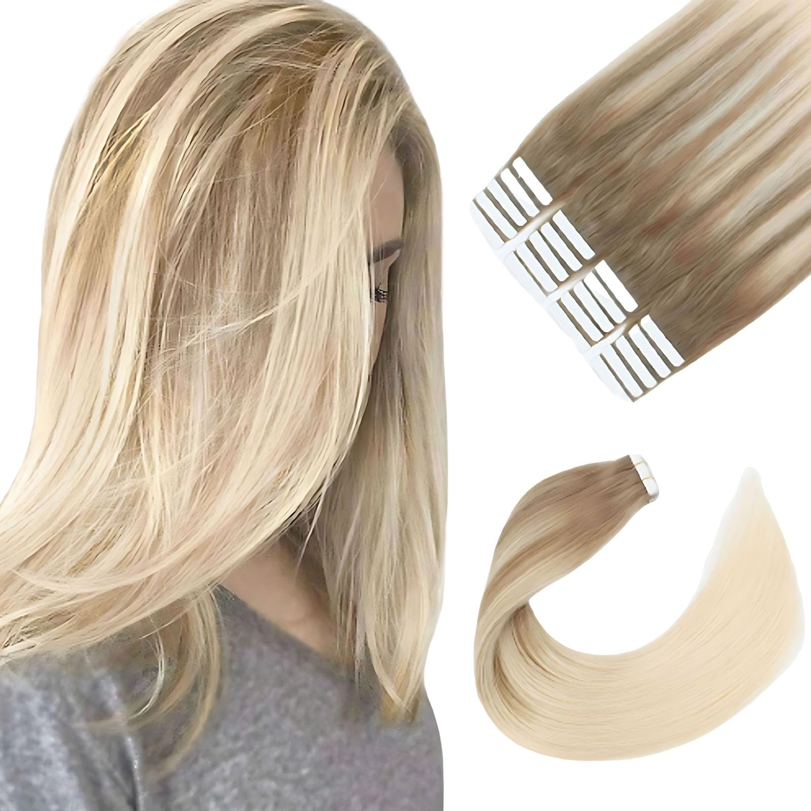 Sixstarhair Balayage Hair Extensions Tape In With Double Sided Tapes and Premium Remy Hair Luxury Tape In Hair Extensions Balayage Ash Brown Fading to Ash Blonde [B8-60 20inch] — image 1