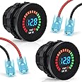 2 Pcs DC 12V Waterproof LED Digital Display Voltage Gauges Round Panel Car Voltmeters with Terminals Waterproof Voltmeter Battery Tester with Blue Light for Boat Marine Car Motorcycle