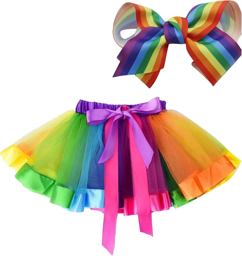 Wrodduy Little Girls Layered Rainbow Tutu Skirts for Little Girls Dress