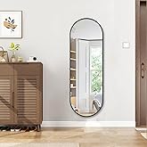 TheiaMo Oval Full Length Mirror, 48"×16" Wall-Mounted Mirror with Metal Frame, Ultra-Clear Explosion-Proof, Simple and Classic Deco for Cloakroom/Bedroom/Living Room, Black