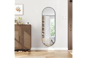 TheiaMo Oval Full Length Mirror, 48"×16" Wall-Mounted Mirror with Metal Frame, Ultra-Clear Explosion-Proof, Simple and Classic Deco for Cloakroom/Bedroom/Living Room, Black