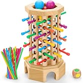 Wooden Ball Drop Board Game for Kids Ages 3-6, Montessori Family Game | Stick Drop Challenge &bull; Fine Motor Skills &bull; Family Fun &bull; Montessori Learning