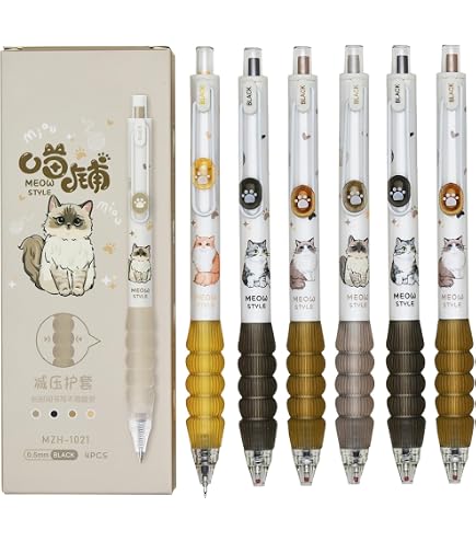 6 Stylos Gel Mignons à Tête De Chat - Pointe 0,5 Mm - Fournitures Scolaires Créatives - Cadeau Pour Enfants Et Amoureux Des Chats - 7