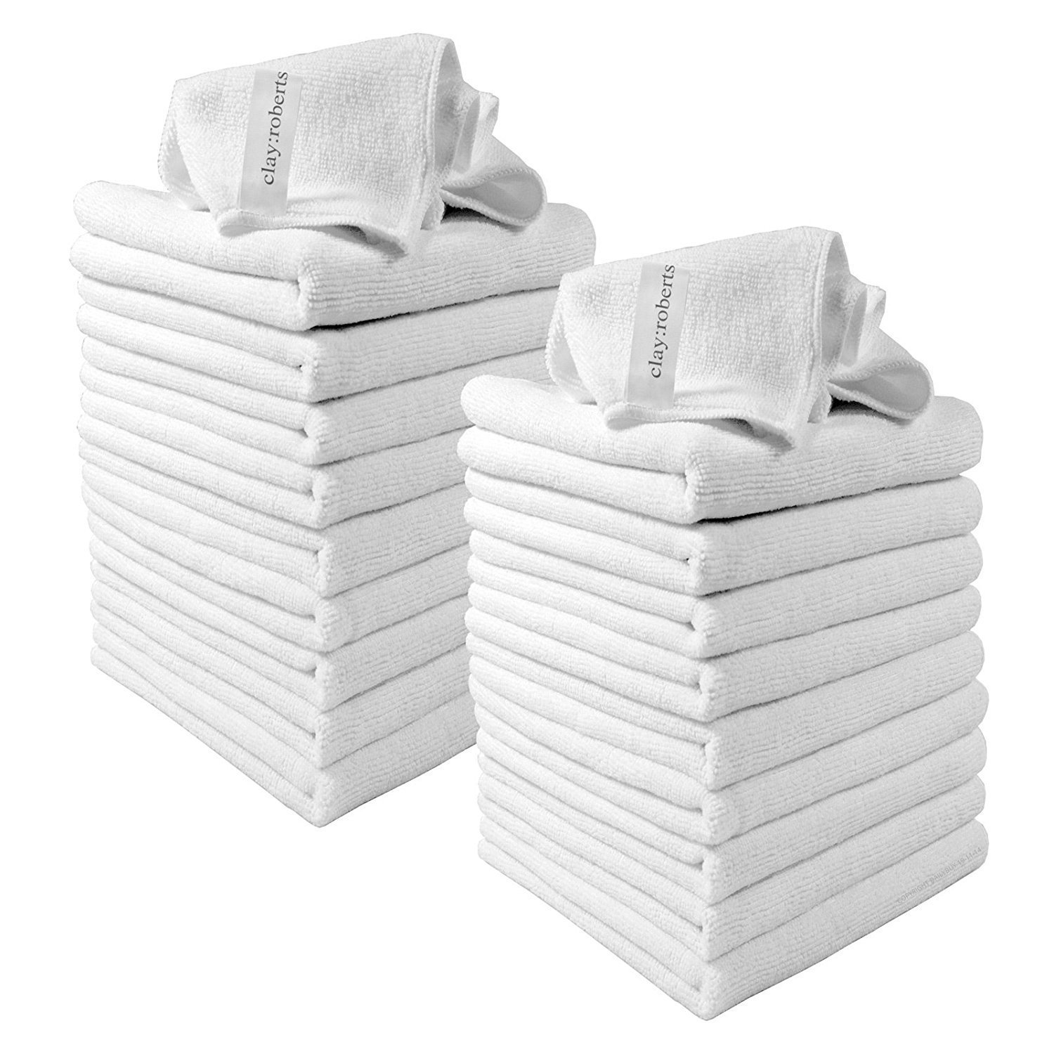 Clay Roberts Microfibre Cleaning Cloths, 40cm x 30cm - Pack of 20, White Cloths, Machine Washable, Polishing, Waxing & Dusting Cloth, Lint-Free, Kitchen Towel, Car Cleaning, Microfiber