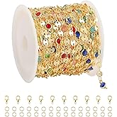 UMAOKANG 5 Meters 18K Gold Plated Brass Chains Bulk Colorful Rhinestones Sequin Link Chain Fun Decoration Craft Chain Roll