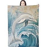 Dolphin Ocean Throw Blanket for Adults Kids, 50x60 in, Dolphin Theme Flannel Blankets for Bedroom, Couch, Travel, Home Decor, Fuzzy Soft Cozy Warm Gifts