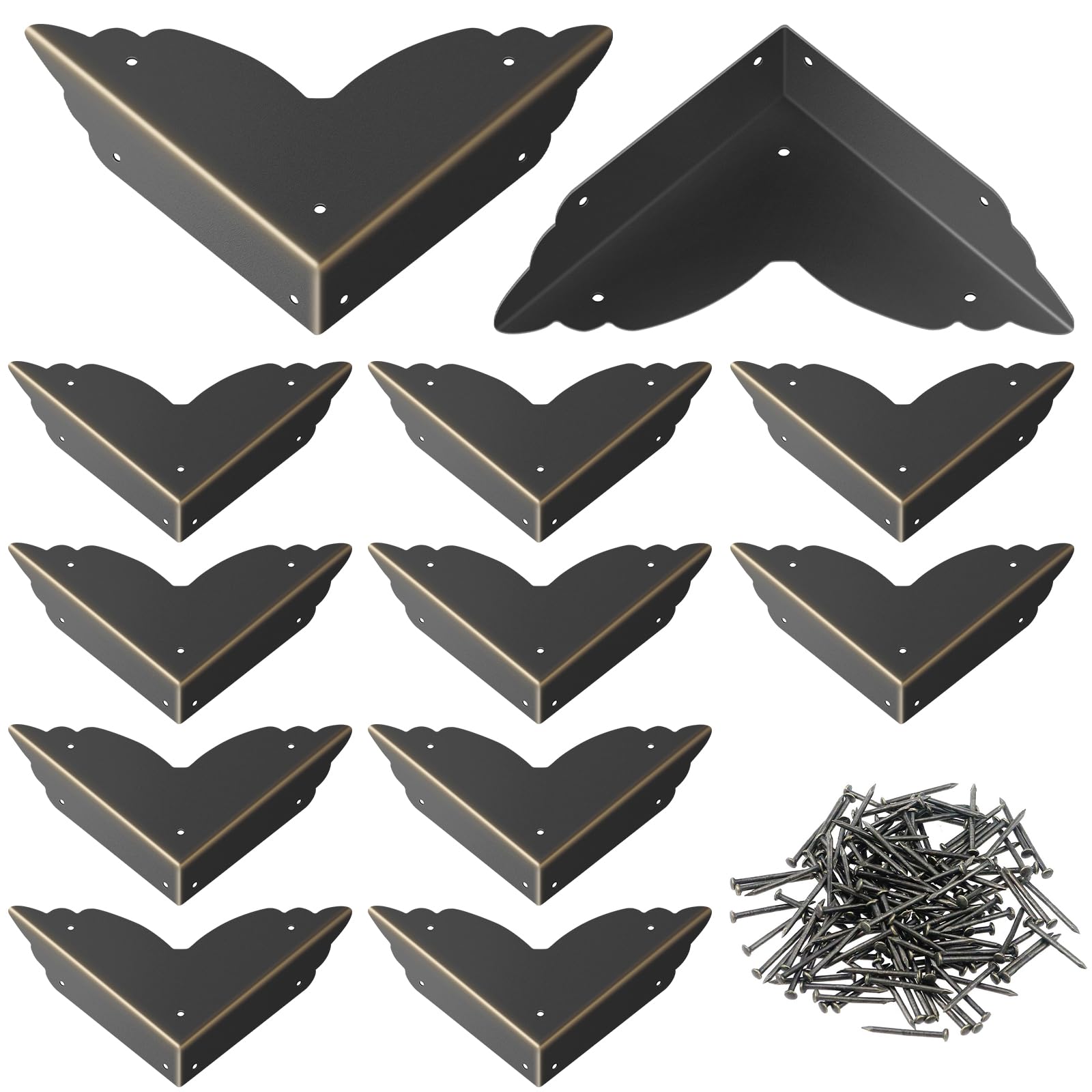 12 Pack Metal Corner Protectors Guards Vintage Bronze Furniture Wooden Box Corner Edge Covers Decoration for Jewelry Box, Desk, Cabinet