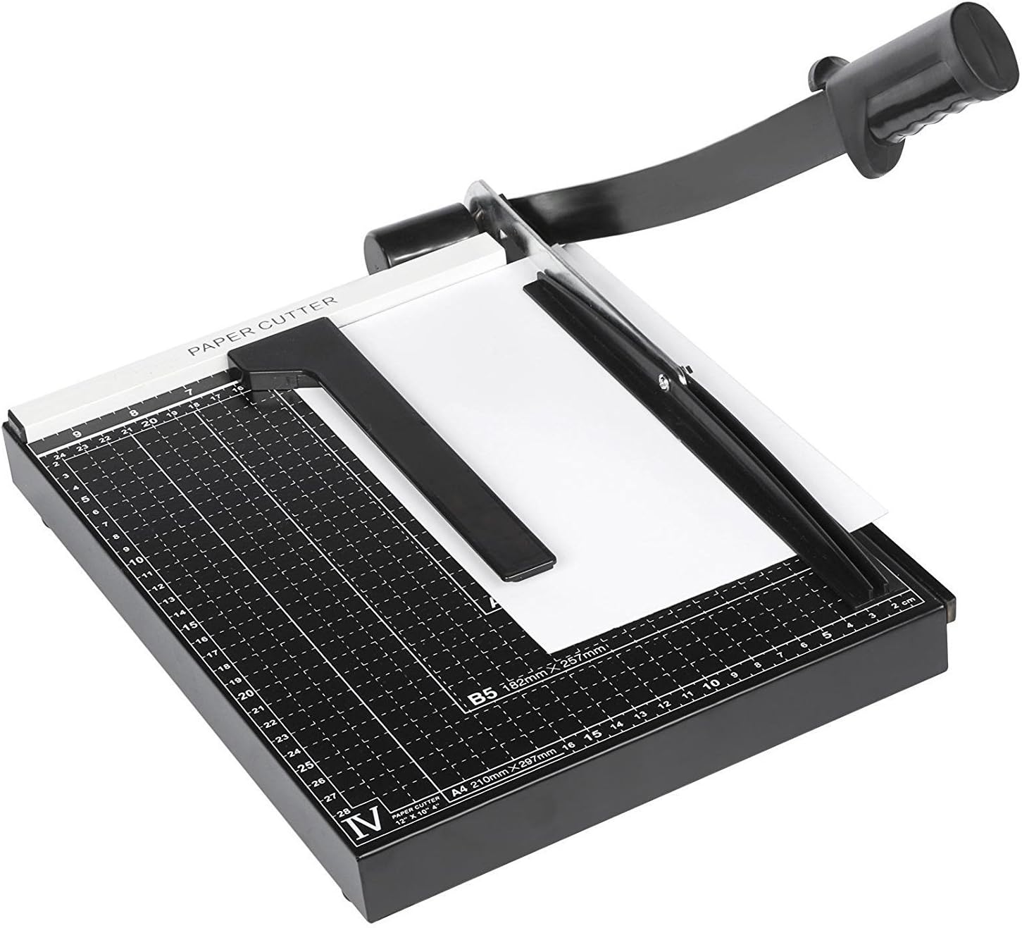 Paper Cutter 12 Inch, Guillotine Trimmer Black, 10 Sheet Capacity for Home Office, Automatic Clamp, Sturdy Plastic Base