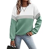 TICTICMIMI Women's Long Sleeve Tops Casual Color Block/Solid Cute Crewneck Sweatshirts Pullover Fall Shirts