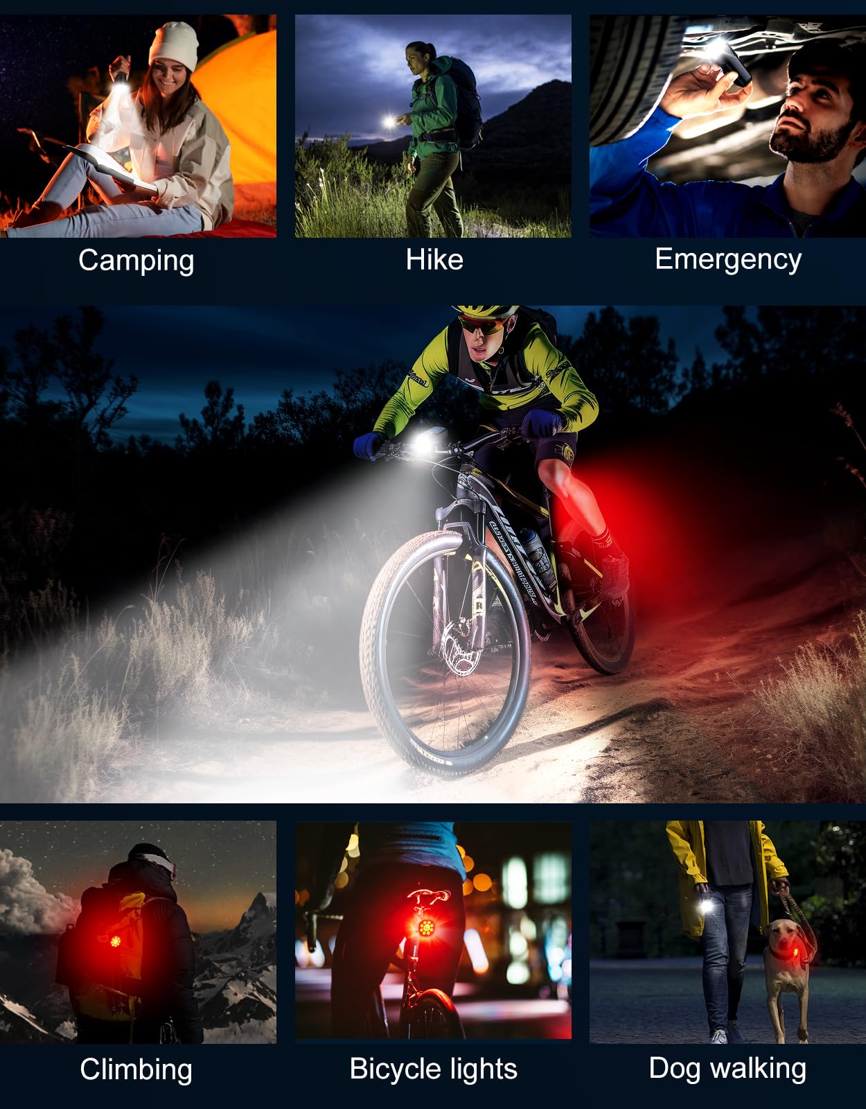 1000 Lumens Supper Bright Bike Lights for Night Riding, 8+7 Modes Sturdy Aluminum Alloy Bicycle Scooter Light Accessories, IP65 Waterproof & Rechargeable Bike Headlight and Tail Light Set