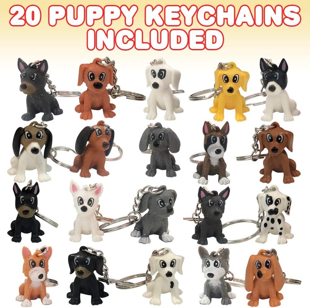 ArtCreativity Puppy Keychains, Set of 20, Fun Keychains for Backpack, Purse, Luggage, Unique Birthday Party Favors for Kids, Goodie Bag Fillers, Small Prizes for Boys and Girls: Toys & Games