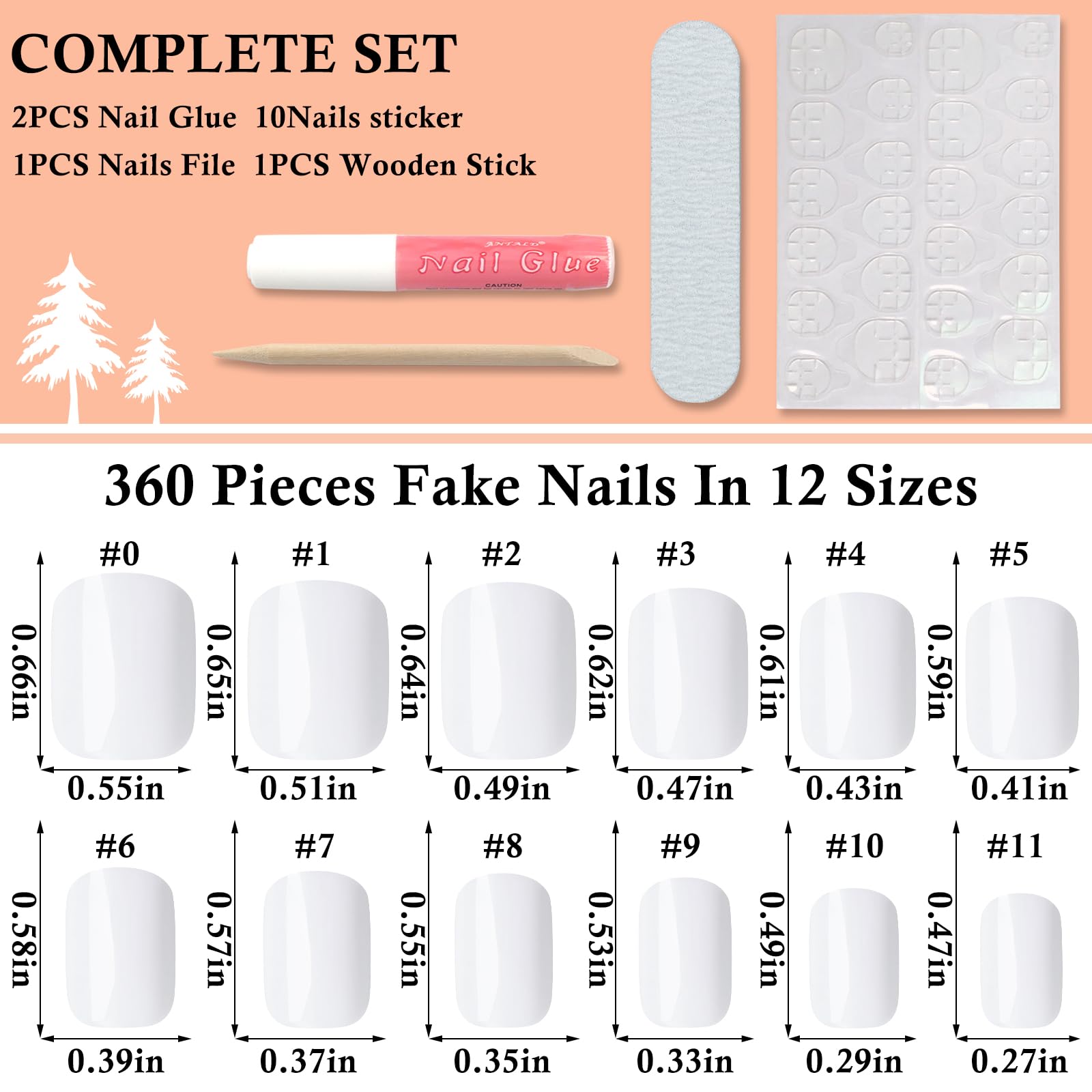 LoveOurHome Square Press-On Nails, 360pcs, Short, White, ABS, Full Cover, Glossy, False Nails & Glue for Women/Girls - Image 3