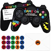 Tevxj 90 Pcs Video Game Birthday Party Invitations Cards with Envelopes Video Game Party Supplies Fill In Birthday Invite Cards Stickers for Kids Boys Girls Lovers Decorations Favor