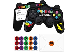 Tevxj 90 Pcs Video Game Birthday Party Invitations Cards with Envelopes Video Game Party Supplies Fill In Birthday Invite Cards Stickers for Kids Boys Girls Lovers Decorations Favor