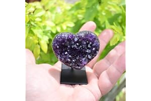 JIC Gem Deep Purple Amethyst Crystal Cluster Natural Druzy Heart 3" AA Color Beautiful Amazing Geodes Spiritual Healing Home and Office Decor with Base