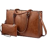 LOVEVOOK Laptop Bag for Women, 15.6 inch Laptop Tote Bag Work Bags for Women, Vintage Leather Computer Bag,Large Capacity Off