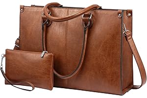 LOVEVOOK Laptop Tote Bag for Women, 15.6 Inch Large Capacity Vintage Leather Work Computer Bag, Business Casual Shoulder Handbag, Dark Brown