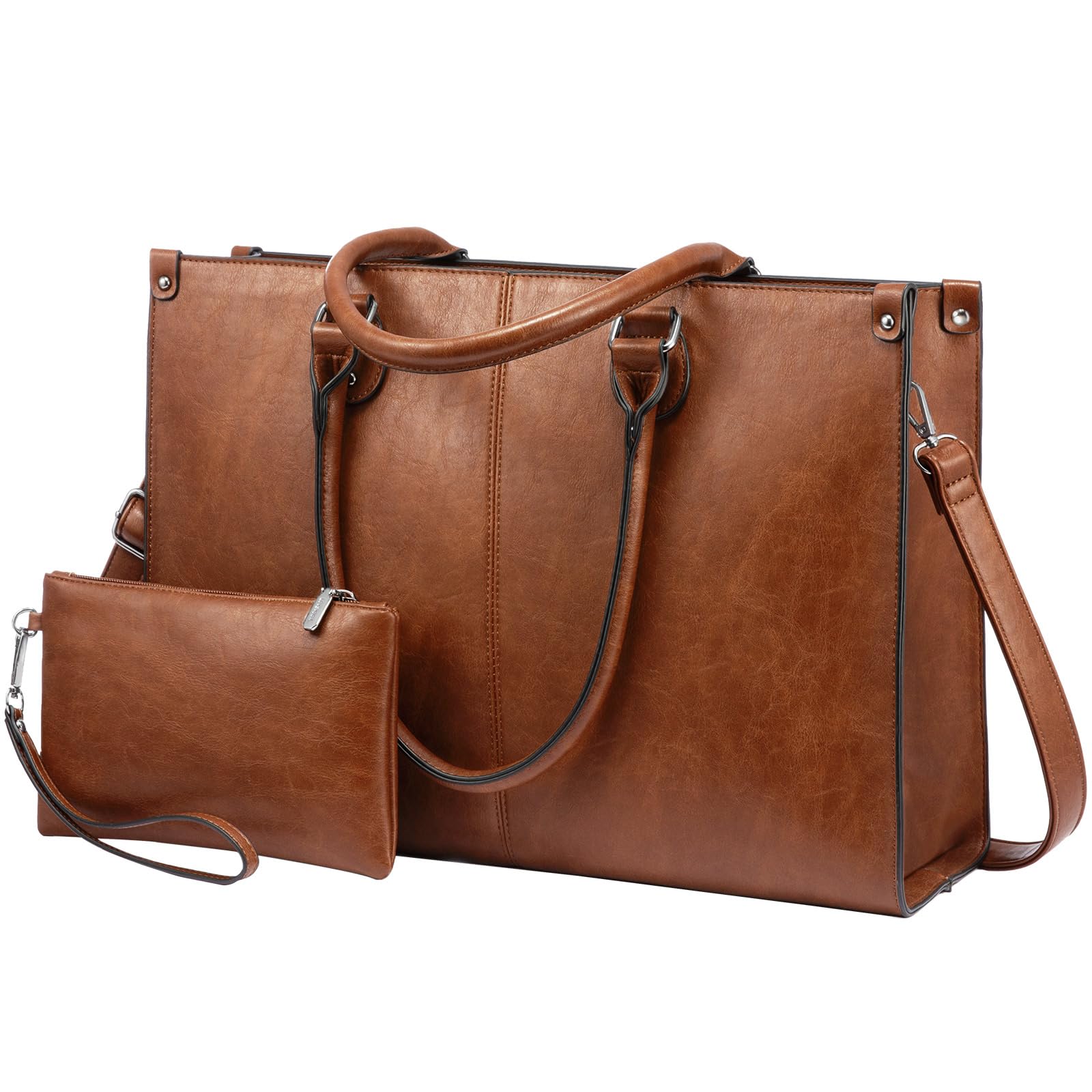 Photo 1 of LOVEVOOK Laptop Tote Bag for Women, 15.6 Inch Large Capacity Vintage Leather Work Computer Bag, Business Casual Shoulder Handbag, Dark Brown