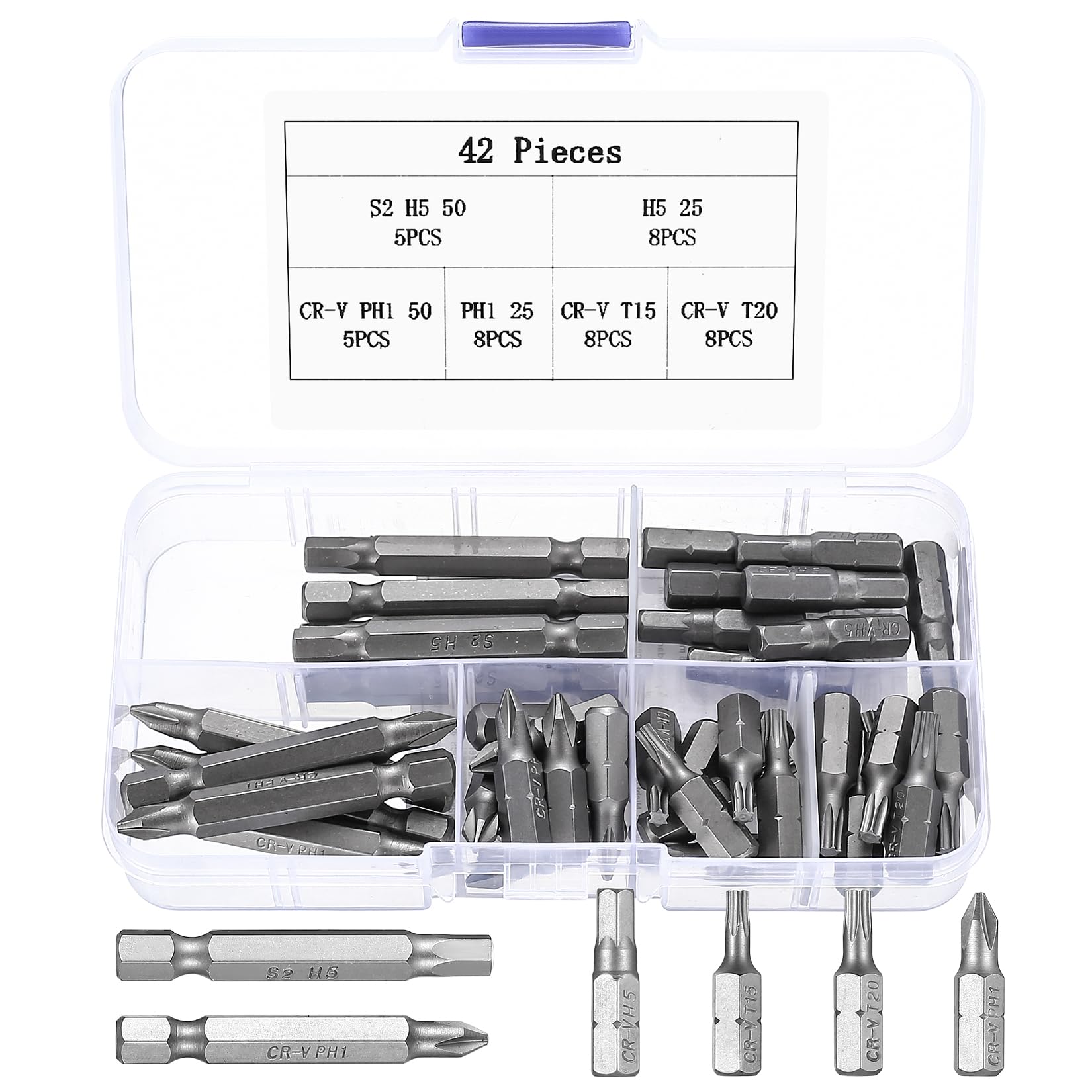 for Torx Bit Set PH Bit Set, 42 Pcs H5 PH1 T15 T20 Bits, Phillips Screwdriver Bits Star Bit Set, Security Bit Set, H5 Torx PH Precision Security Bits, 1/4" Hex Drive Hex Shank Screwdriver Bits Set