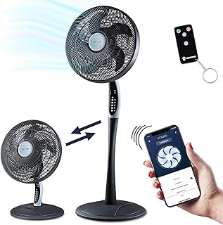 2in1 Standventilator extra leise| Smarte Tuya App + Amazon Alexa + Google Assistant |VTX300 55W Tisch-Ventilator mit Fernbedienung & Display fürs Schlafzimmer | RelaxxNow Air Conditioner + in Mini…