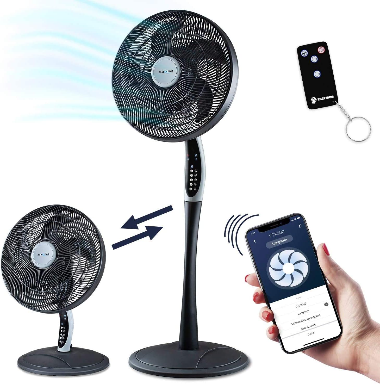 2in1 Standventilator extra leise| Smarte Tuya App + Amazon Alexa + Google Assistant |VTX300 55W Tisch-Ventilator mit Fernbedienung & Display fürs Schlafzimmer | RelaxxNow Air Conditioner + in Mini…