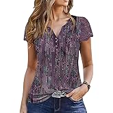 ETCYY Womens T Shirts Short Sleeve Spring 2026 Fashion Summer Tank Top V-Neck Button Down Floral Dressy Casual Blouses