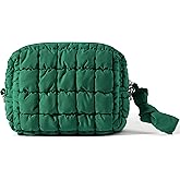 Yarnic Quilted Makeup Bag Puffy Cosmetic Bag, Quilt Travel Toiletry Bag for Women, Puff Cute Makeup Bag Organizer Puffer Makeup Pouch Soft(M, Deep Green)