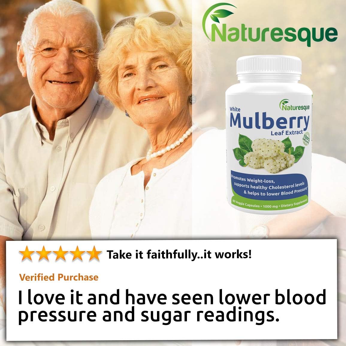 Naturesque White Mulberry Leaf Extract | Controls Appetite, Curbs Sugar & Carb Cravings | Helps Lower Blood Sugar Levels | Perfect for Zuccarin Diet Weight Loss | 1000mg 60 Vegan Capsules: Health & Personal Care
