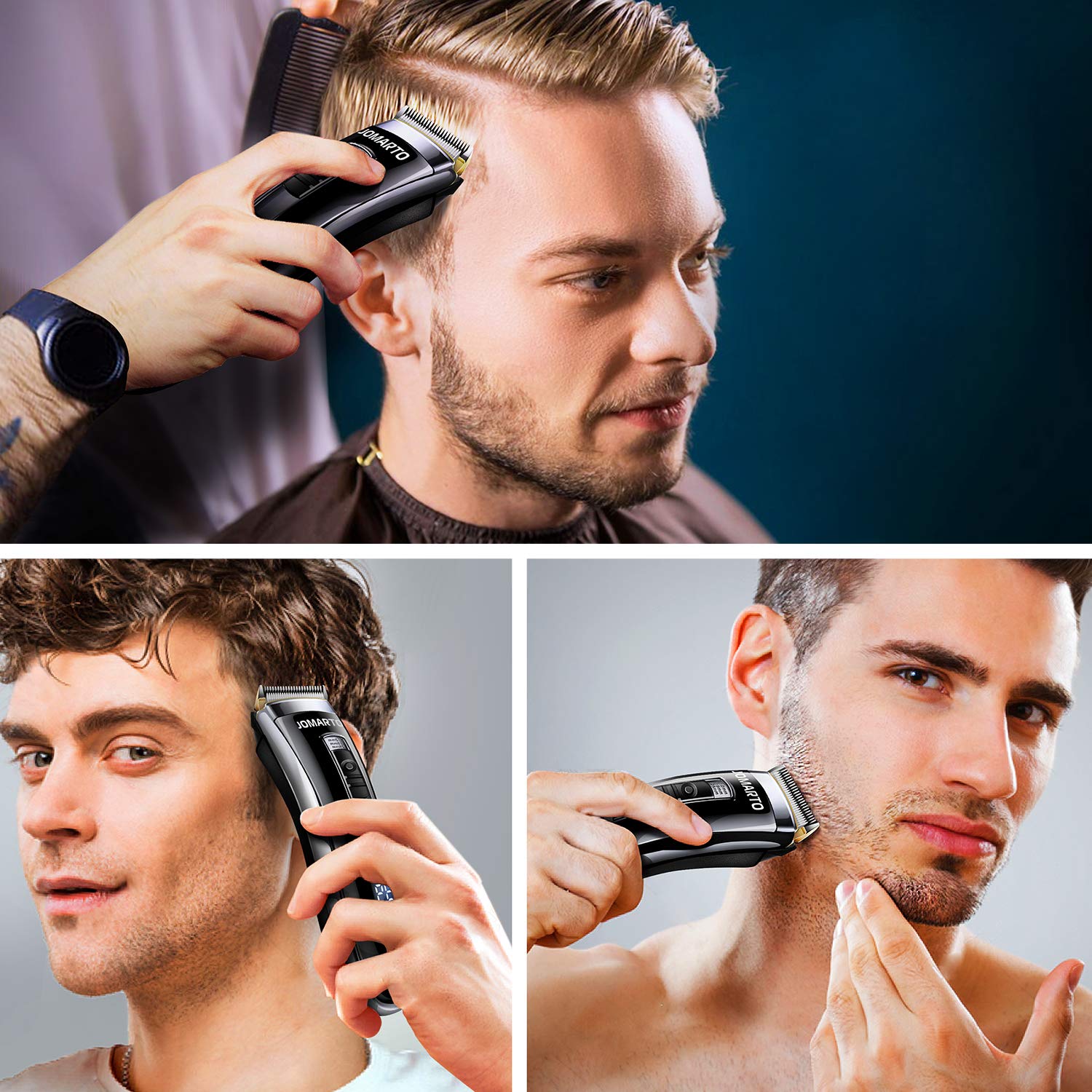 Hair Clippers Home Barber Gift Kit, JOMARTO Cordless Electric Clipper, Hair Trimmer with Cutting Combs, Adjustable Frequency, USB Rechargeable, LCD Display, Support Fast Charge for Professional Style: Beauty