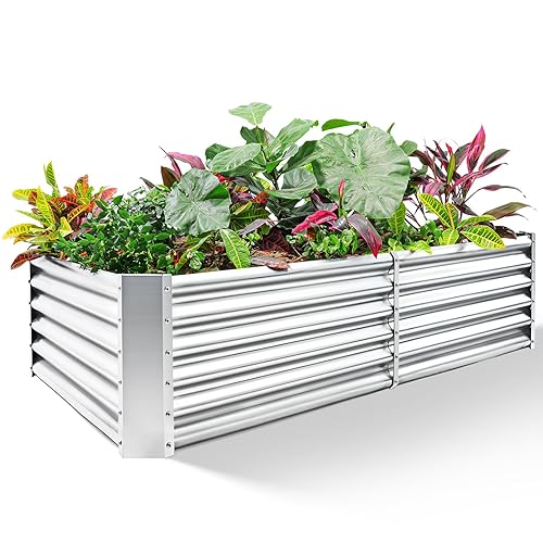 Land Guard Metal Raised Garden Bed for Gardening, 8x4x1.5ft Galvanized Raised Garden Bed, Planter Boxes Outdoor for Vegetables, Fruits and Flowers (Silver)