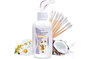 DYVIO Dog Ear Cleaner, Dog Ear Cleaning Solution for Dog Ear Infection Treatment, Soothes Ear Inflammation, Itch Relief, Removes Wax, Odor, with 10 Cotton Swabs