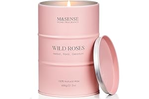 M&SENSE Wild Rose Candles Scented for Home, 21.2oz Large Candle Non Toxic 120 Hours Burn, Natural Soy Wax Candle for Bedroom 
