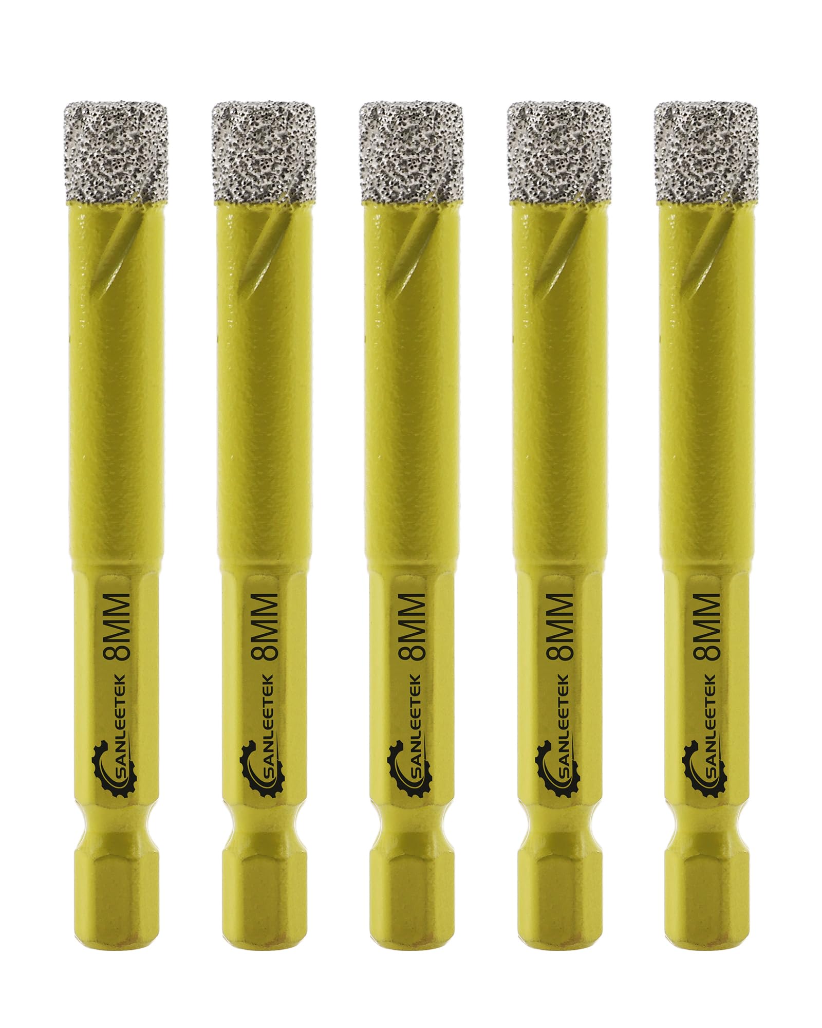Dry Diamond Drill Bits Set - 5pcs 8mm SANLEETEK Hole Saw Kit with Quick Change Hex Shank for Marble Granite Ceramic Porcelain Tile Stoneware Quartz — image 1