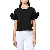 Karl Lagerfeld Womens Soft Crew Neck Essential Ruffle Sleeve T-Shirt