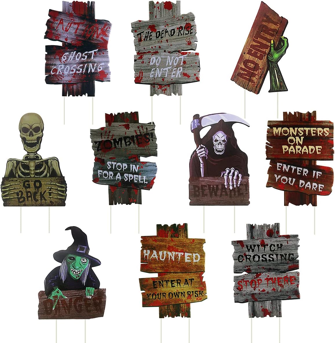 Yard Signs - Halloween Decorations Outdoor Scary Zombie Vampire Graves Lawn Decorations Beware Warning Yard Sign with Stakes, Props Outdoor Decor for Haunted House Holiday Party Supplies - 10 PCS