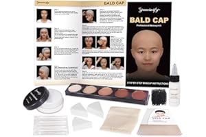 Paminify Bald Cap Kit Costume Makeup Kit for Men Adults,Complete Bald Cap SFX Makeup Kit with Tools & Instructions,Professional BaldCap for Halloween Costumes, Cosplay, and Theater