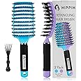 Boar Bristle Hair Brush 2 Pack, HIPPIH Wet & Dry No Pull Curved Vented Hair Brush, Styling Voremy Magical Brush Detangler for Kids & Men, Hairbrush for Women Can Adds Shine & Smooth Curly Thick Hair