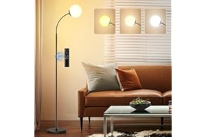 SIBRILLE Dimmable Floor Lamp with Remote, Black Standing Lamp Arched,Modern Floor Lamps for Bedrooms,15W LED Adjustable,Tall,Black,Gooseneck