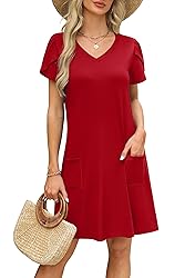 OFEEFAN Red Dresses for Women Summer Spring Tshirt