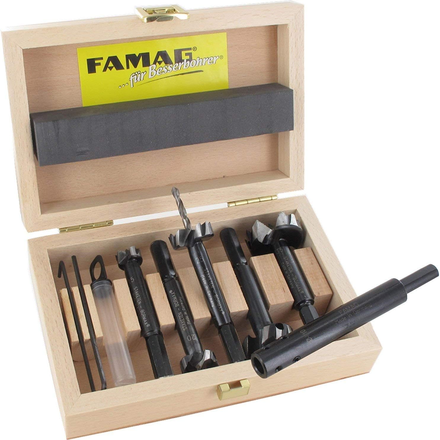 Famag Drill bit, Steel, Metal, Satz 6tlg. D=15,2,25,3,35mm + Verlängerung, Satz 6tlg. D=15,20,25,30,35mm + Verlängerung
