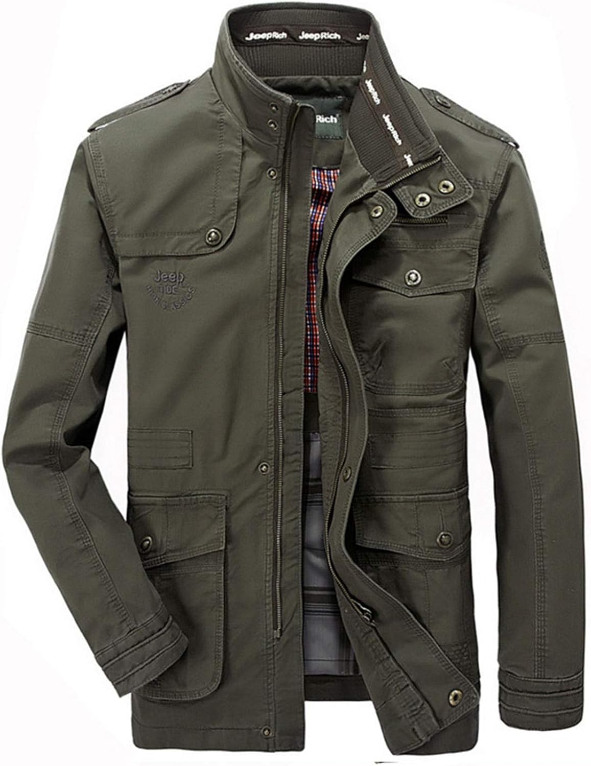 Soluo Men's Winter Cotton Cargo Jackets 8 Pockets Windbreaker Fleece Lined Coat Stand Collar 