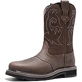 NORTIV 8 Steel Toe Cowboy Boots for Men Western Square Toe Leather Work Boots with Hazard Protection,for Construction Farming Bronco Trailblazer